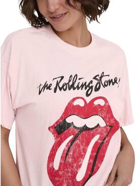 Camiseta Only Rolling Stones rosa para mulher