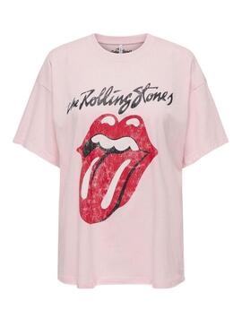 Camiseta Only Rolling Stones rosa para mulher