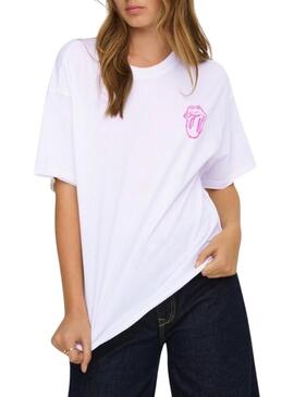 Camiseta Only Rolling Stones branca para mulher.