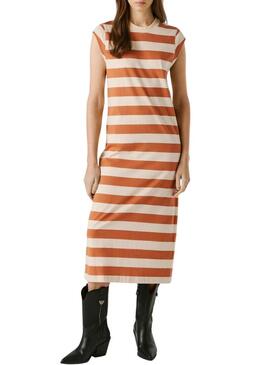 Vestido Pepe Jeans Lilás, bege e laranja para mulher.