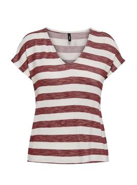 Camiseta Only Llira grená e branca para mulher.