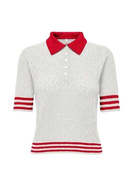 Camisa Polo branca e vermelha apenas para mulher.