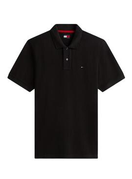 Camisa polo Tommy Jeans Essential preta para homem.