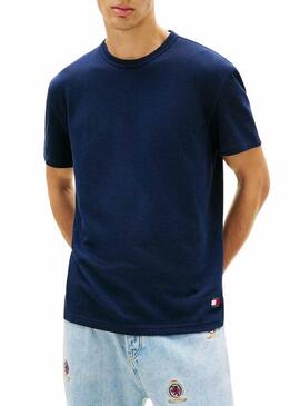Camiseta Tommy Jeans Waffle azul para homem.