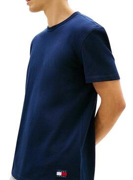 Camiseta Tommy Jeans Waffle azul para homem.