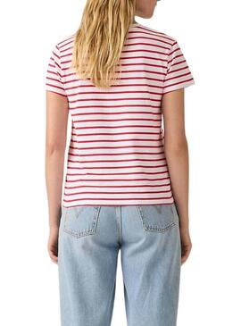 Camiseta Levis Emily Stripe vermelha e branca para mulher.