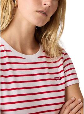 Camiseta Levis Emily Stripe vermelha e branca para mulher.