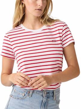 Camiseta Levis Emily Stripe vermelha e branca para mulher.