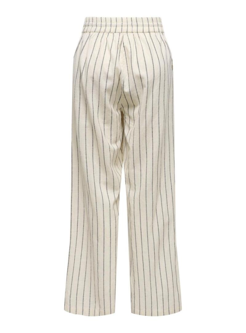 Calça Only Tizana listrada bege e azul para mulher.