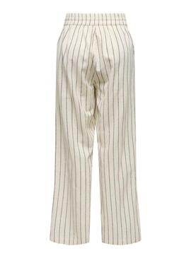 Calça Only Tizana listrada bege e azul para mulher.