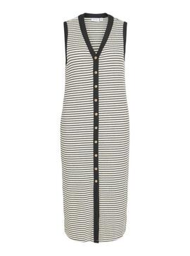 Vestido Vila Vijolie listrado preto e branco para mulher.