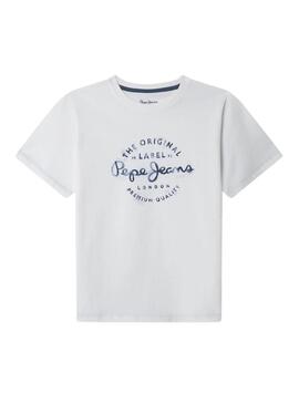 Camiseta Pepe Jeans Beckett logo branco para criança.