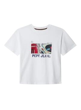 Camiseta Pepe Jeans Ash com estampado gráfico branco para menino.