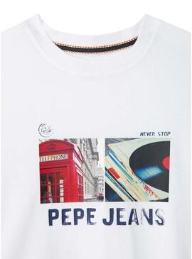 Camiseta Pepe Jeans Ash com estampado gráfico branco para menino.