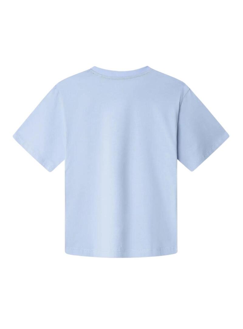 Camiseta Pepe Jeans Joshua logo azul céu para criança.
