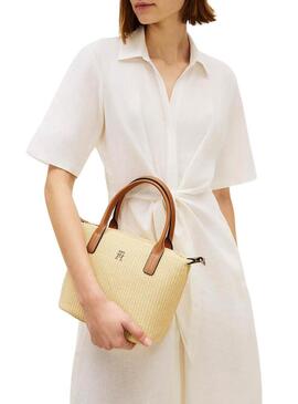 Bolsa Tommy Hilfiger Popette mini de rafia para mulher.