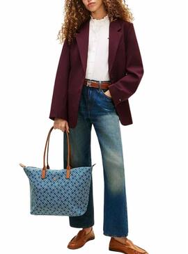 Bolsa Tommy Hilfiger Popette monográfica tote azul para mulher.