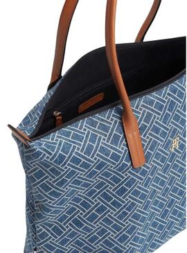 Bolsa Tommy Hilfiger Popette monográfica tote azul para mulher.