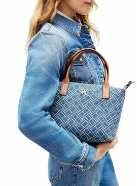 Bolsa Tommy Hilfiger Popette mini monograma azul para mujer