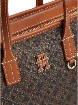 Bolsa Tommy Hilfiger Monoplay mini tote marrom para mulher.