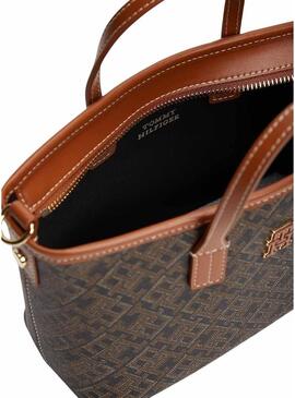Bolsa Tommy Hilfiger Monoplay mini tote marrom para mulher.