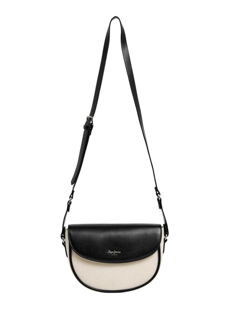 Bolsa Pepe Jeans Crisha branca e preta para mulher.
