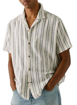 Camisa Pepe Jeans Pershore branco listrado para homem.