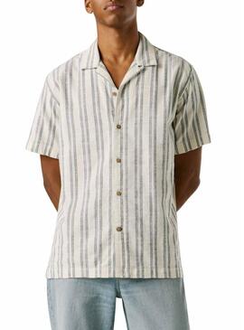 Camisa Pepe Jeans Pershore branco listrado para homem.