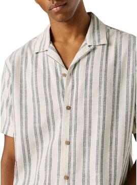 Camisa Pepe Jeans Pershore branco listrado para homem.