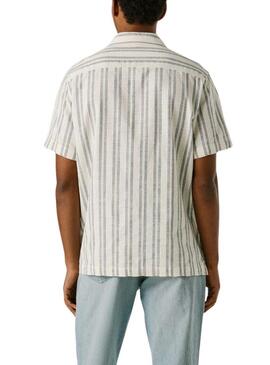 Camisa Pepe Jeans Pershore branco listrado para homem.