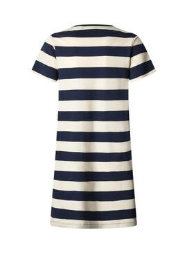 Vestido Pepe Jeans Loren azul e branco para mulher.