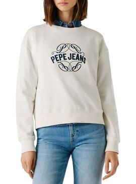 Moletom Pepe Jeans Maat branco para mulher.