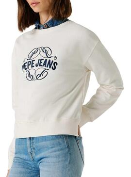 Moletom Pepe Jeans Maat branco para mulher.