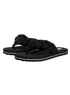 Chinelos Tommy Jeans trançados pretos para mulheres
