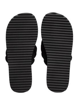 Chinelos Tommy Jeans trançados pretos para mulheres