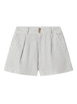 Calções Pepe Jeans Izzy com riscas diplomáticas bege para menina.