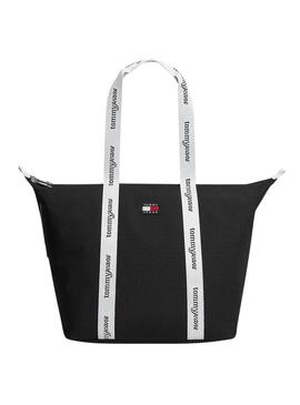 Bolsa Tommy Jeans Essential tote preta para mulher.
