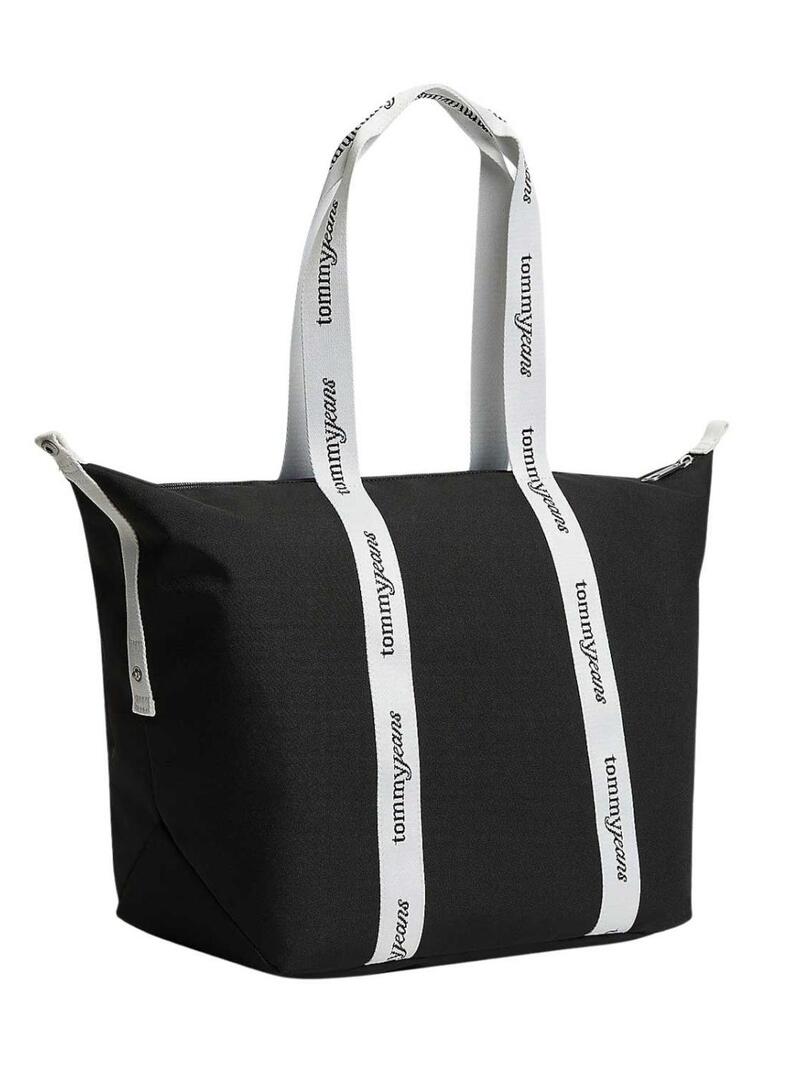 Bolsa Tommy Jeans Essential tote preta para mulher.