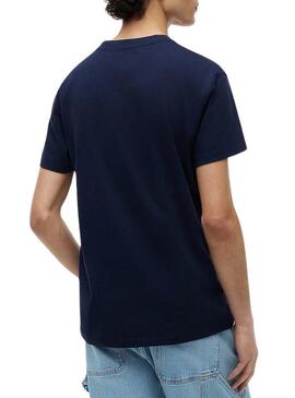 Camisa Tommy Jeans Sflag azul marino para homem.