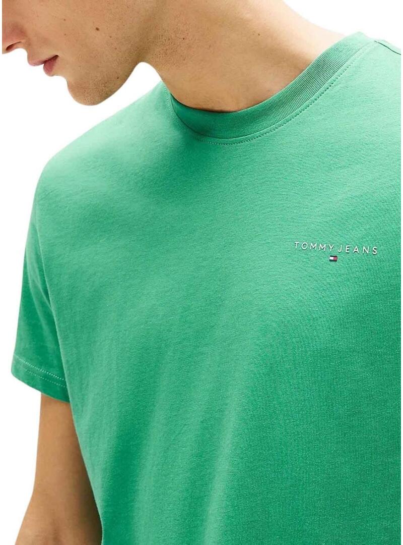 Camiseta Tommy Jeans Linear Chest verde para homem.