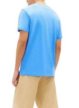 Camiseta Tommy Jeans Essential Flag azul para homem.
