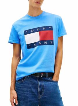 Camiseta Tommy Jeans Big Flag azul para homem