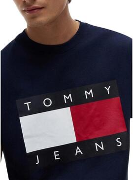 Camisa Tommy Jeans Big Flag azul marinho para homens
