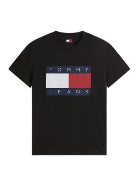 Camiseta Tommy Jeans Big Flag preta para homem.