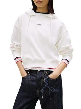 Moletom Tommy Jeans Script Label branco para mulher.