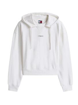 Moletom Tommy Jeans Script Label branco para mulher.