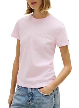 Camiseta Tommy Jeans Bubble rosa para mulher
