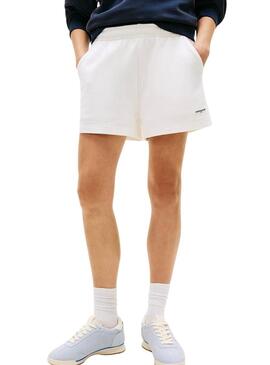 Shorts Tommy Jeans Script Label branca para mulher