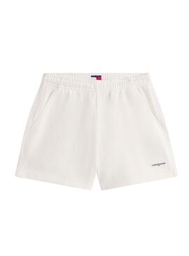 Shorts Tommy Jeans Script Label branca para mulher