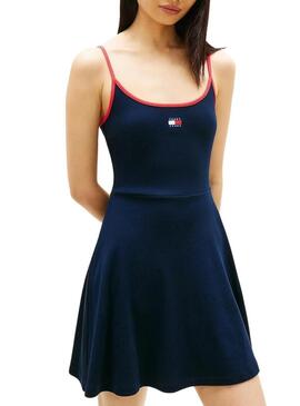 Vestido Tommy Jeans alças patinadora azul para mulher